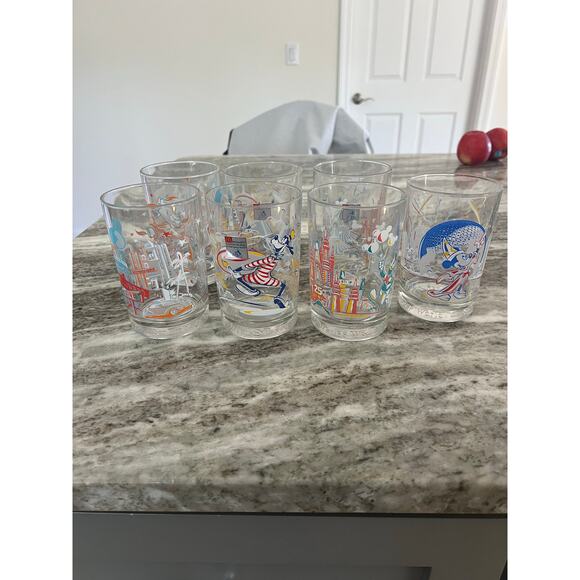 McDONALDS Disney World 100 Years of Magic 25th Anniversary Cups Glasses Lot  of 7